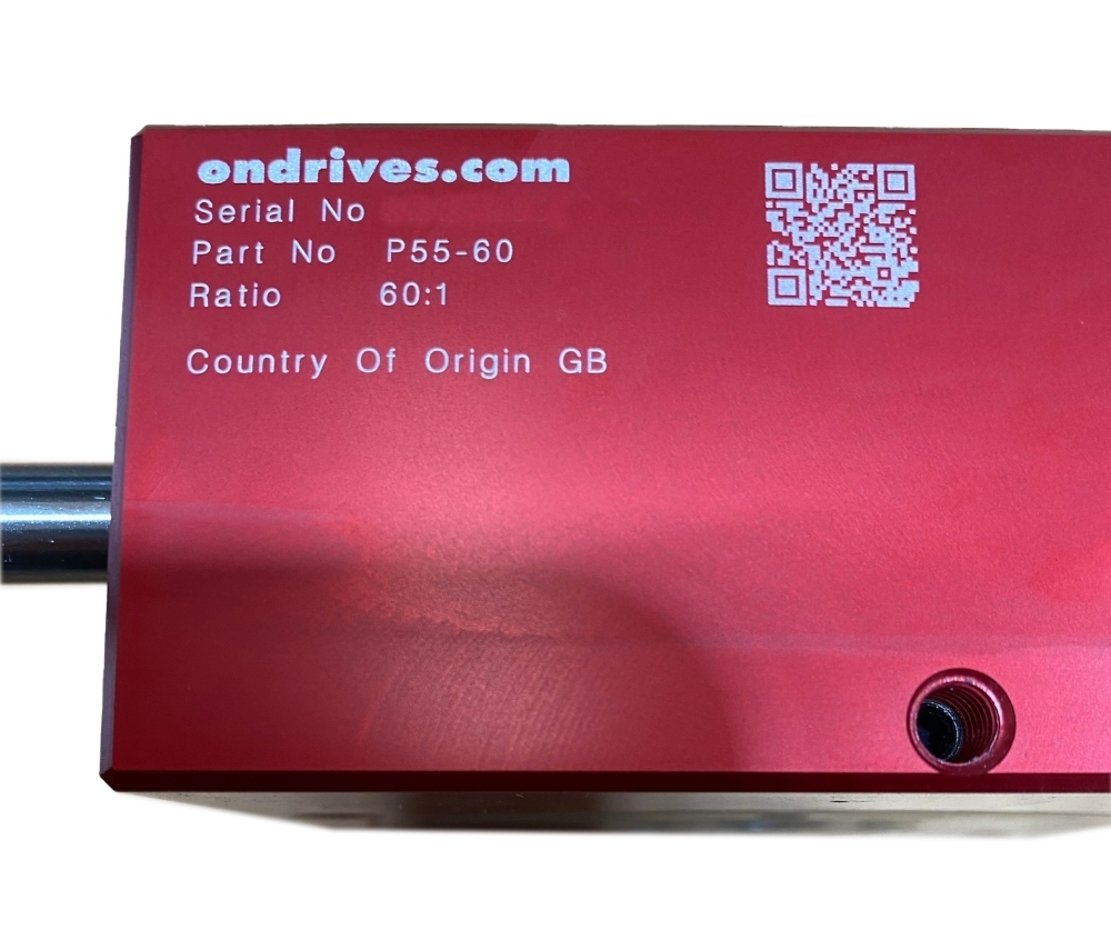 Ondrives Gearboxes are laser etched with serial numbers